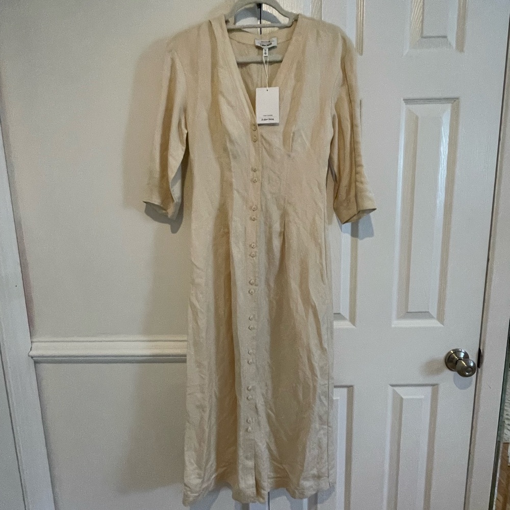 NWT & OTHER STORIES Linen Button Down Midi Dress Cottagcore Prairie - Picture 3 of 7